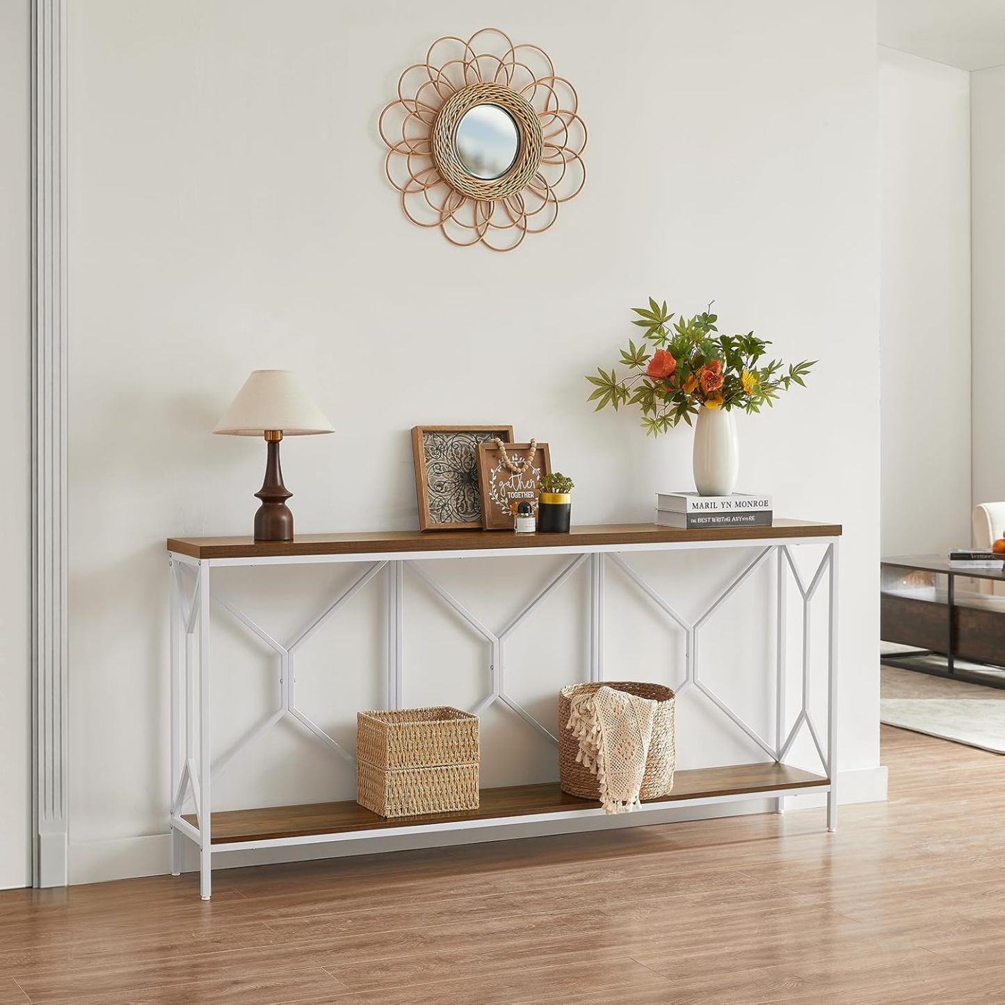 BedsPick 70.9" Industrial Extra Long Console Table, Entryway Table with Large Storage for Entryway