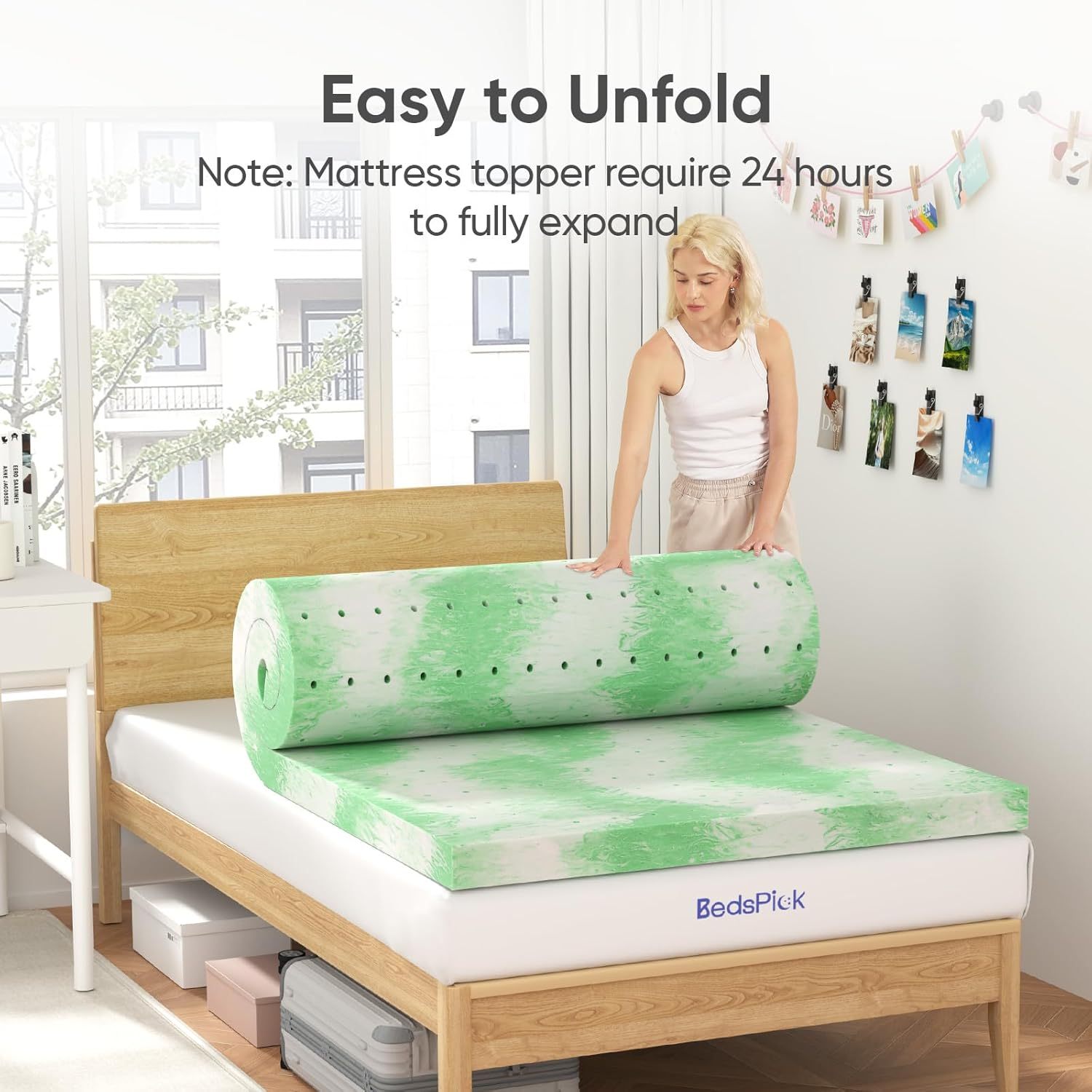 BedsPick Mattress Topper,Gel Memory Foam Mattress Topper for Body Support & Pressure Relief-Bedspick