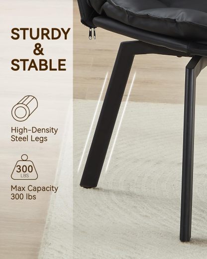 BedsPick Swivel Dining Chair - Faux Leather Upholstered Kitchen Chair, Mid Century Modern Dining Room Chair with Rotating Seats and Metal Legs-Bedspick