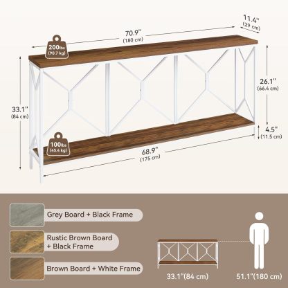BedsPick 70.9" Industrial Extra Long Console Table, Entryway Table with Large Storage for Entryway