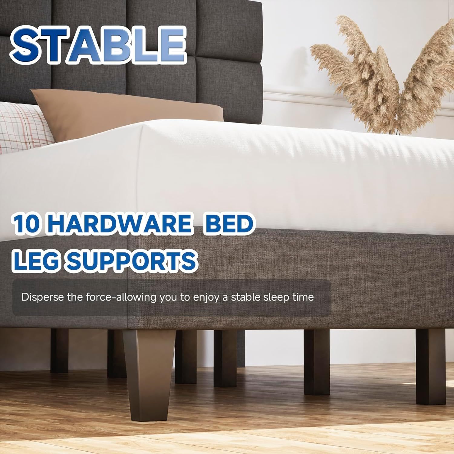 BedsPick Queen Bed Frame with Modern Geometric Linen Upholstered Adjustable Headboard