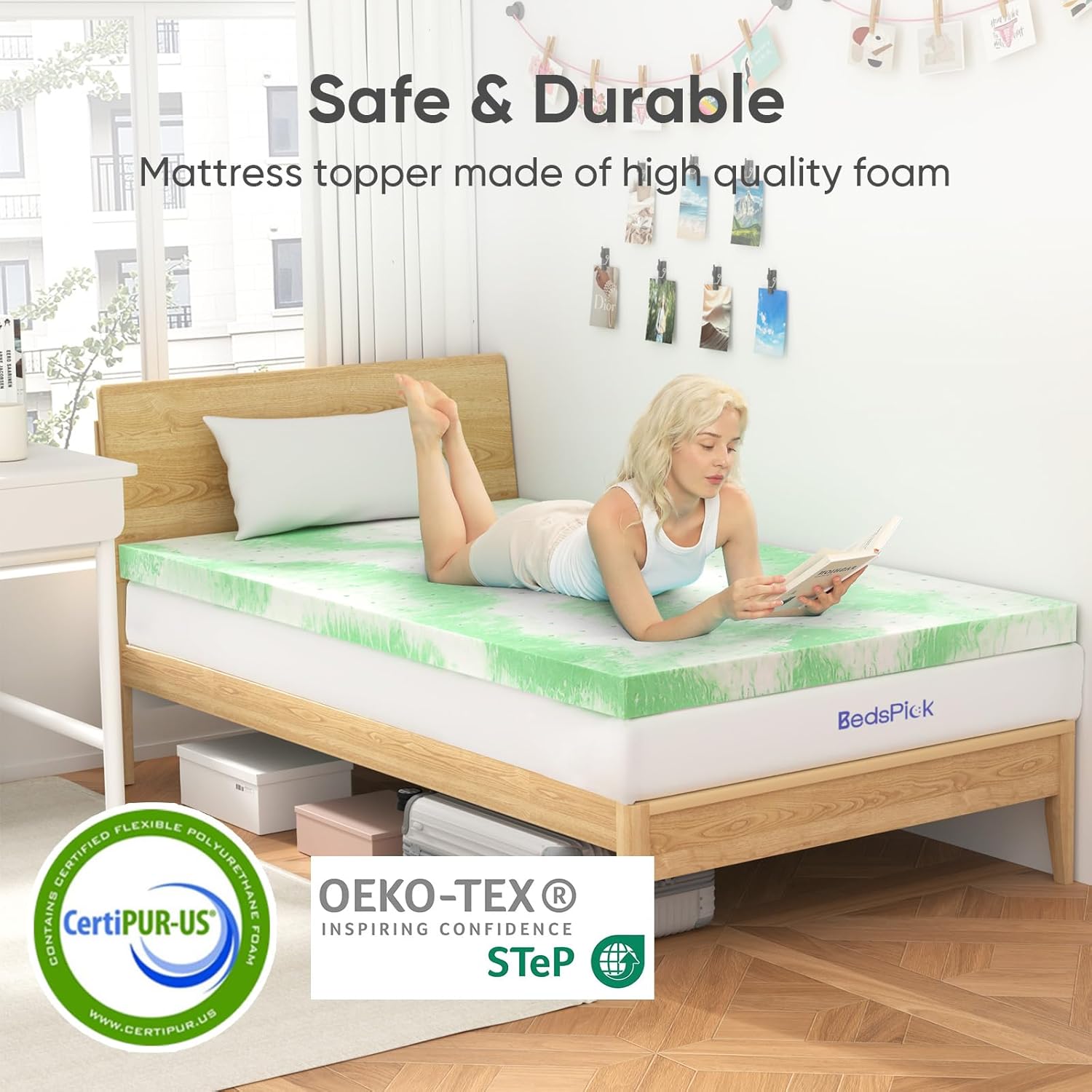 BedsPick Mattress Topper,Gel Memory Foam Mattress Topper for Body Support & Pressure Relief-Bedspick