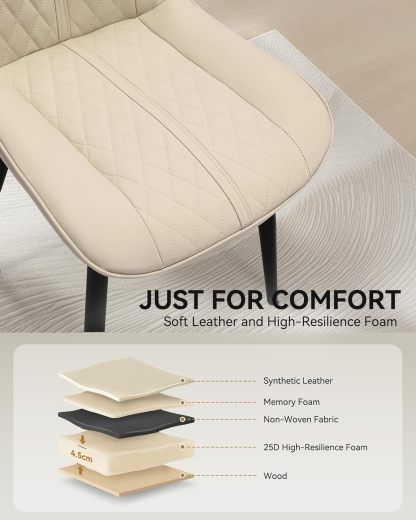 Leather Kitchen Chairs with Metal Legs, Upholstered Dining Room Chair, Modern Dining Chair for Kitchen, Living, Home-Bedspick