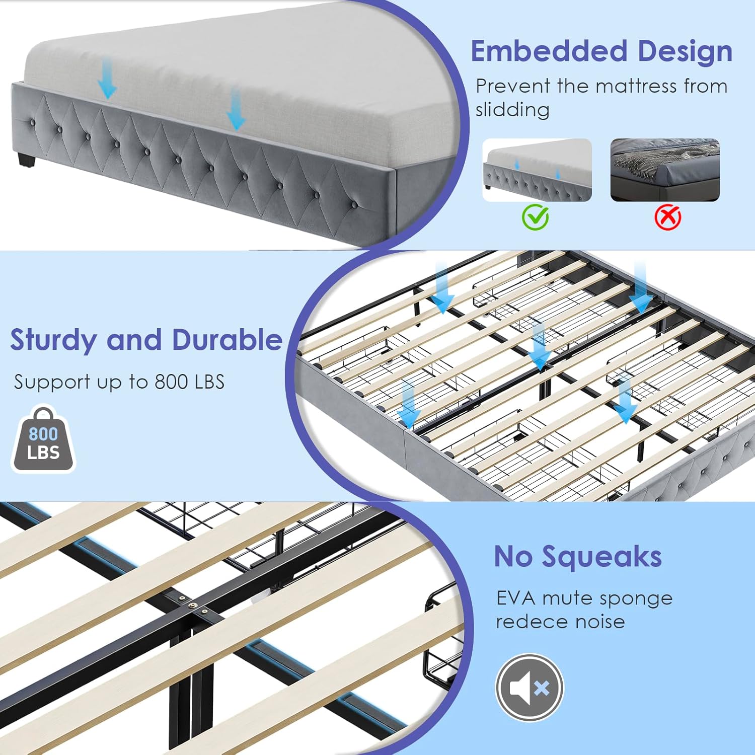 BedsPick King Size Bed Frame with LED Lights