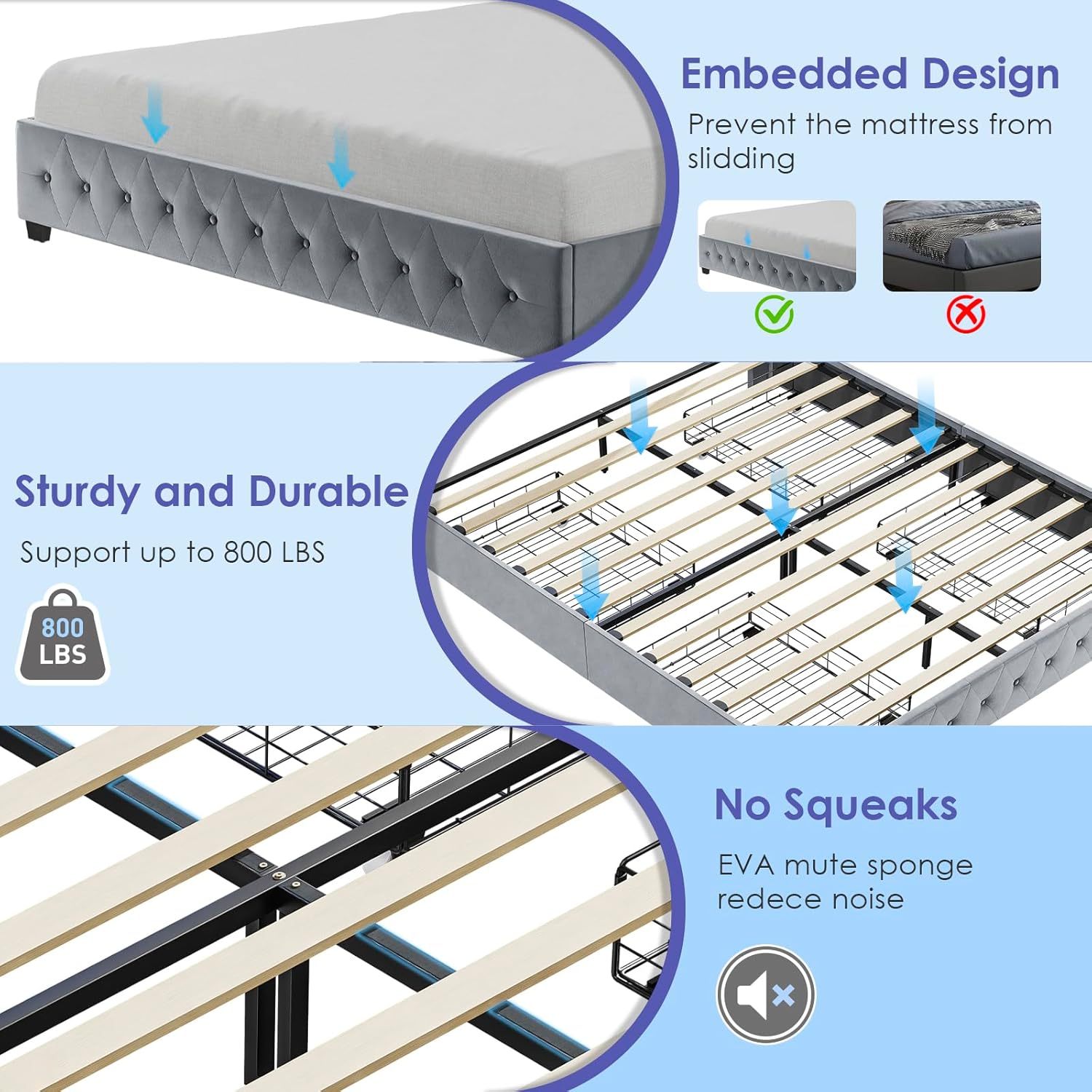BedsPick King Size Bed Frame with LED Lights