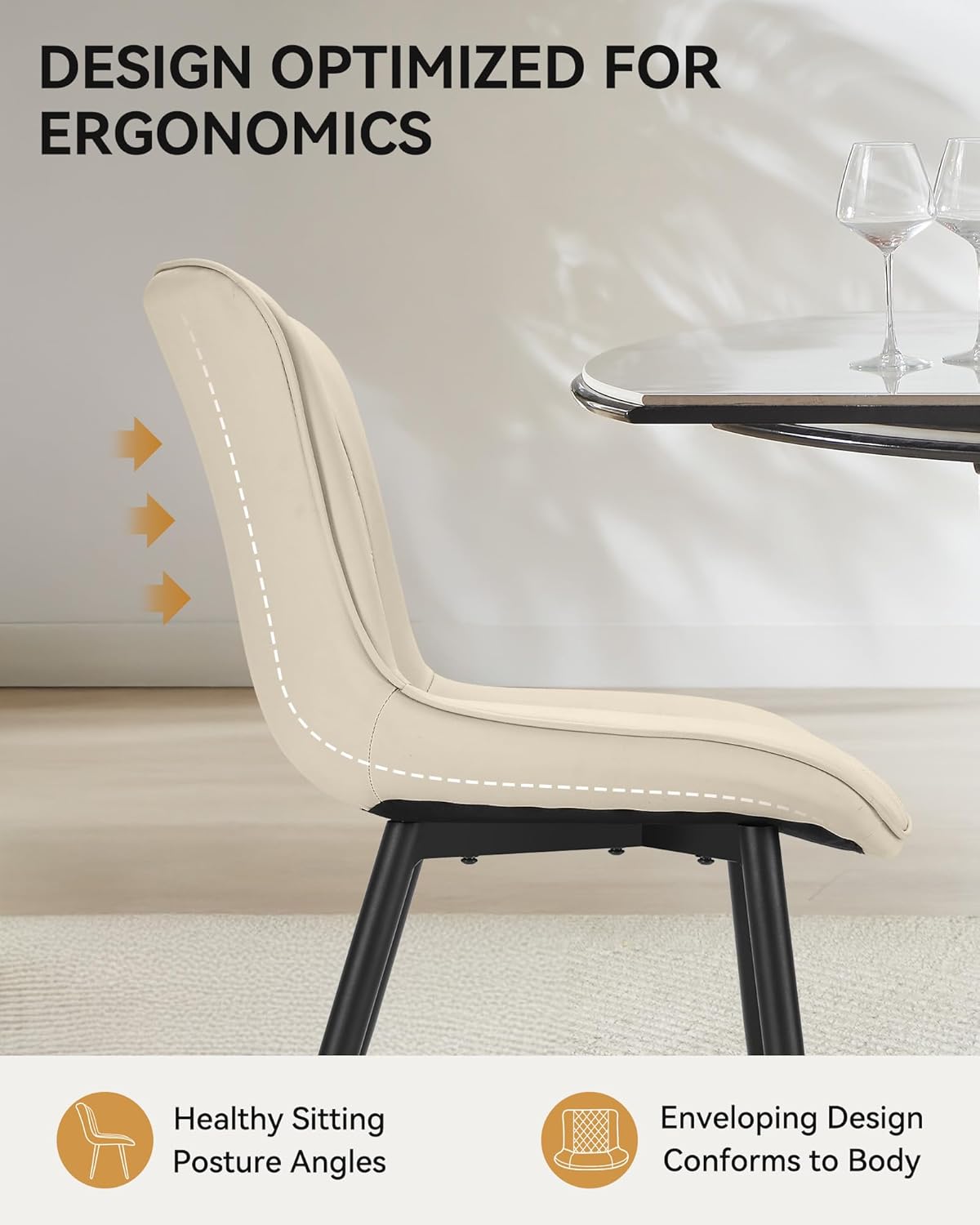 Leather Kitchen Chairs with Metal Legs, Upholstered Dining Room Chair, Modern Dining Chair for Kitchen, Living, Home-Bedspick