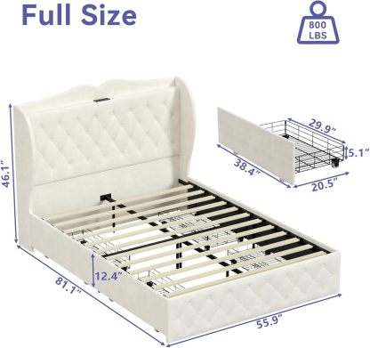 BedsPick Bed Frame with 4 Storage Drawers and Wingback Headboard