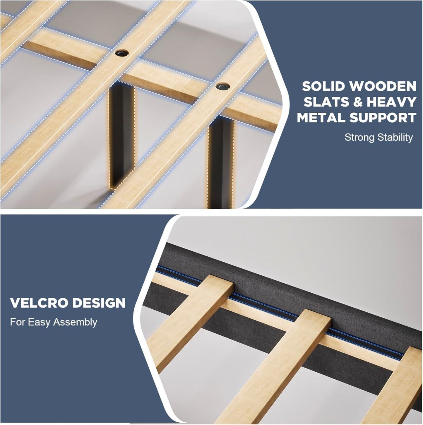 BedsPick Queen Bed Frame with Modern Geometric Linen Upholstered Adjustable Headboard