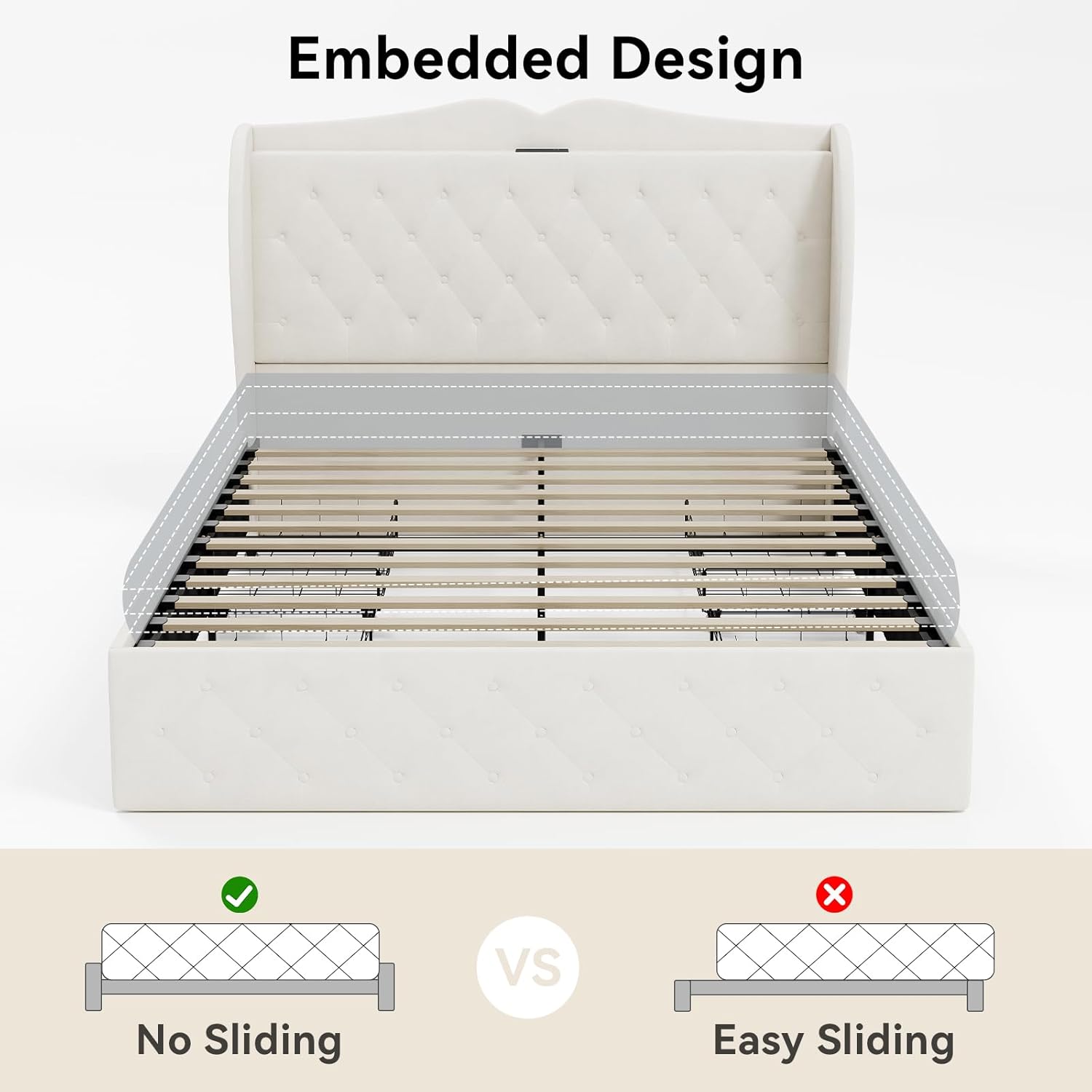 BedsPick Bed Frame with 4 Storage Drawers and Wingback Headboard