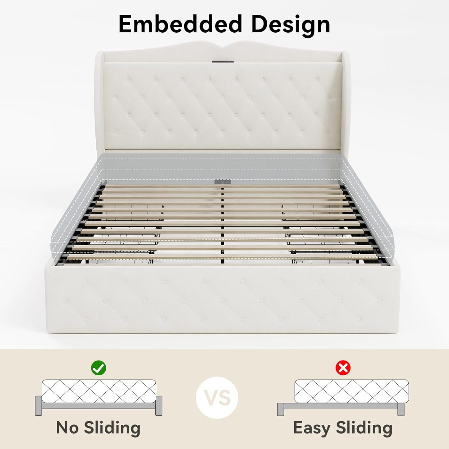 BedsPick Bed Frame with 4 Storage Drawers and Wingback Headboard