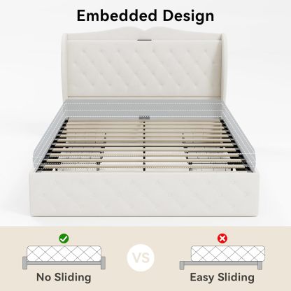 BedsPick Bed Frame with 4 Storage Drawers and Wingback Headboard