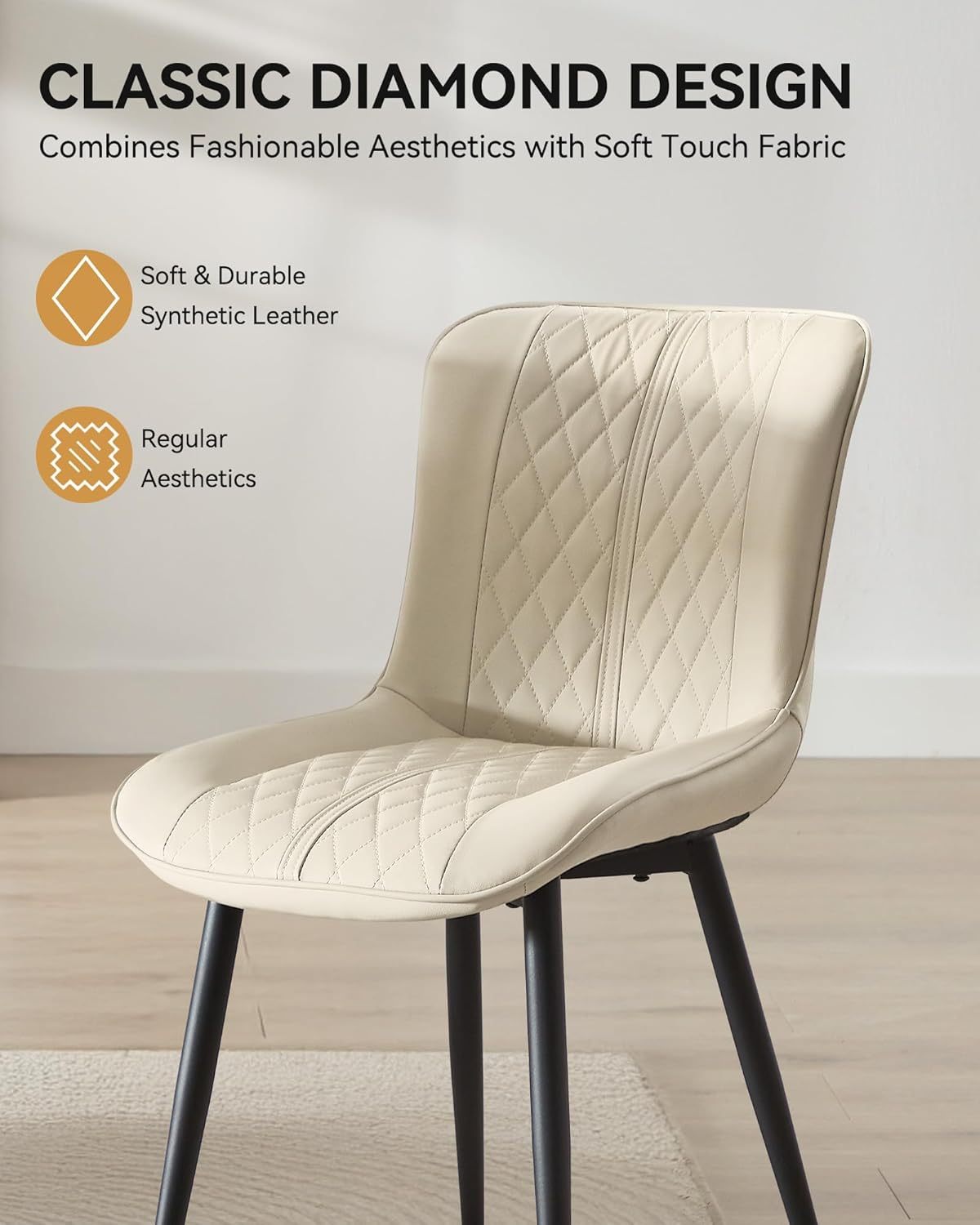 Leather Kitchen Chairs with Metal Legs, Upholstered Dining Room Chair, Modern Dining Chair for Kitchen, Living, Home-Bedspick