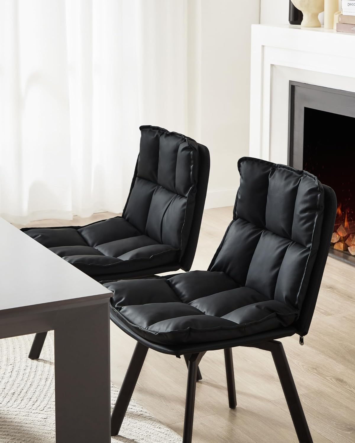 BedsPick Swivel Dining Chair - Faux Leather Upholstered Kitchen Chair, Mid Century Modern Dining Room Chair with Rotating Seats and Metal Legs-Bedspick