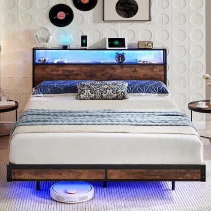 BedsPick Bed Frame with 2-Tier Storage Headboard