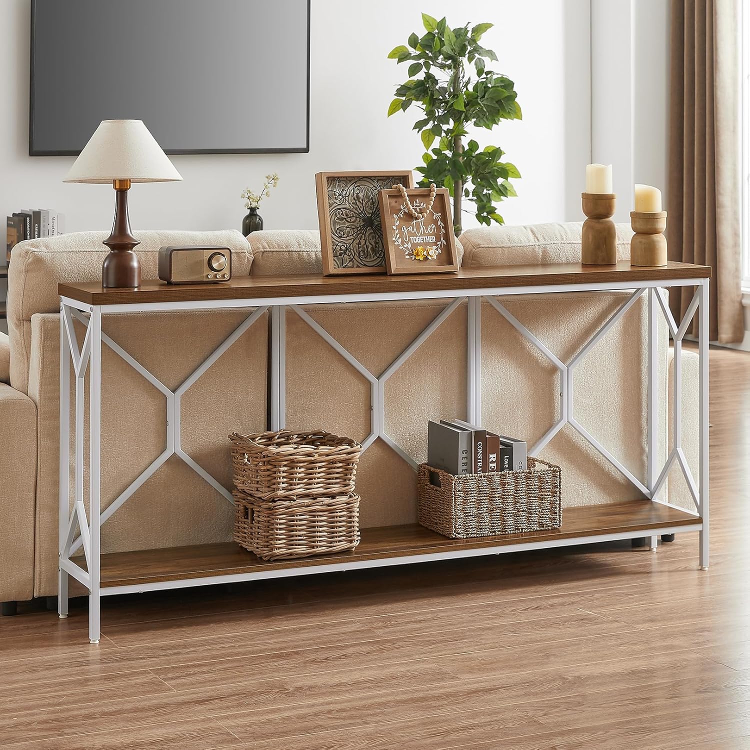 BedsPick 70.9" Industrial Extra Long Console Table, Entryway Table with Large Storage for Entryway