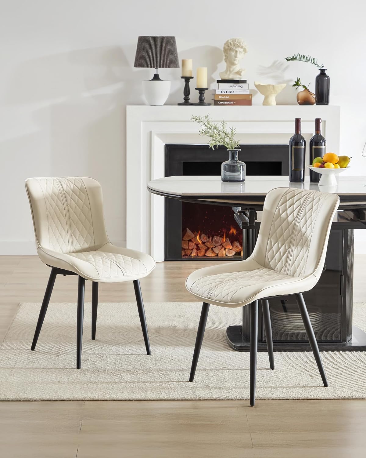 Leather Kitchen Chairs with Metal Legs, Upholstered Dining Room Chair, Modern Dining Chair for Kitchen, Living, Home-Bedspick