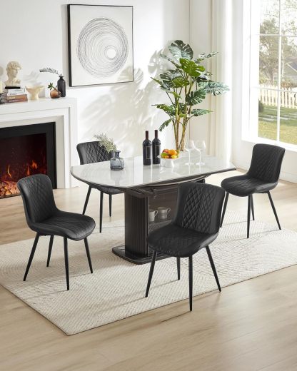 Leather Kitchen Chairs with Metal Legs, Upholstered Dining Room Chair, Modern Dining Chair for Kitchen, Living, Home-Bedspick