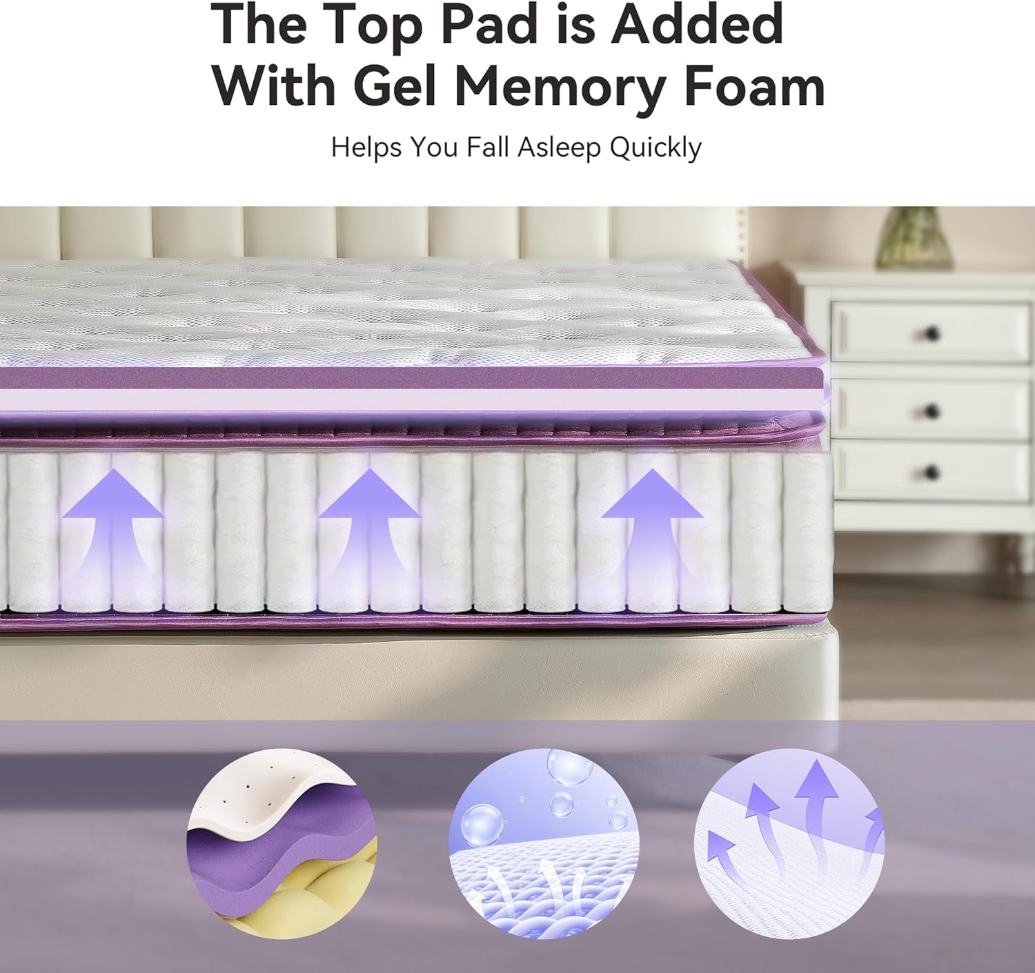 12 inch Hybrid Mattress with Gel Memory Foam, Pocket Spring Upgraded Spinal Support