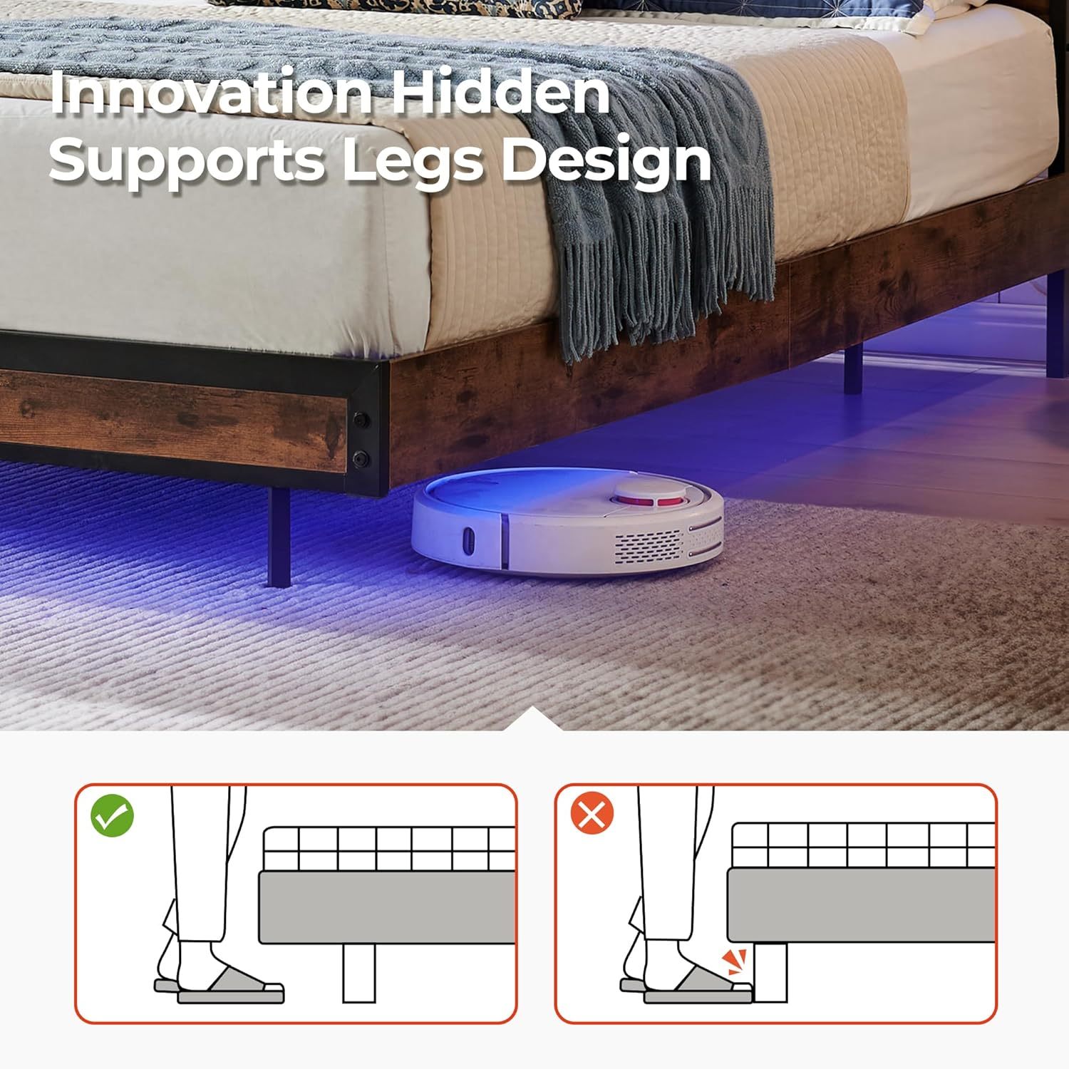 BedsPick Bed Frame with 2-Tier Storage Headboard