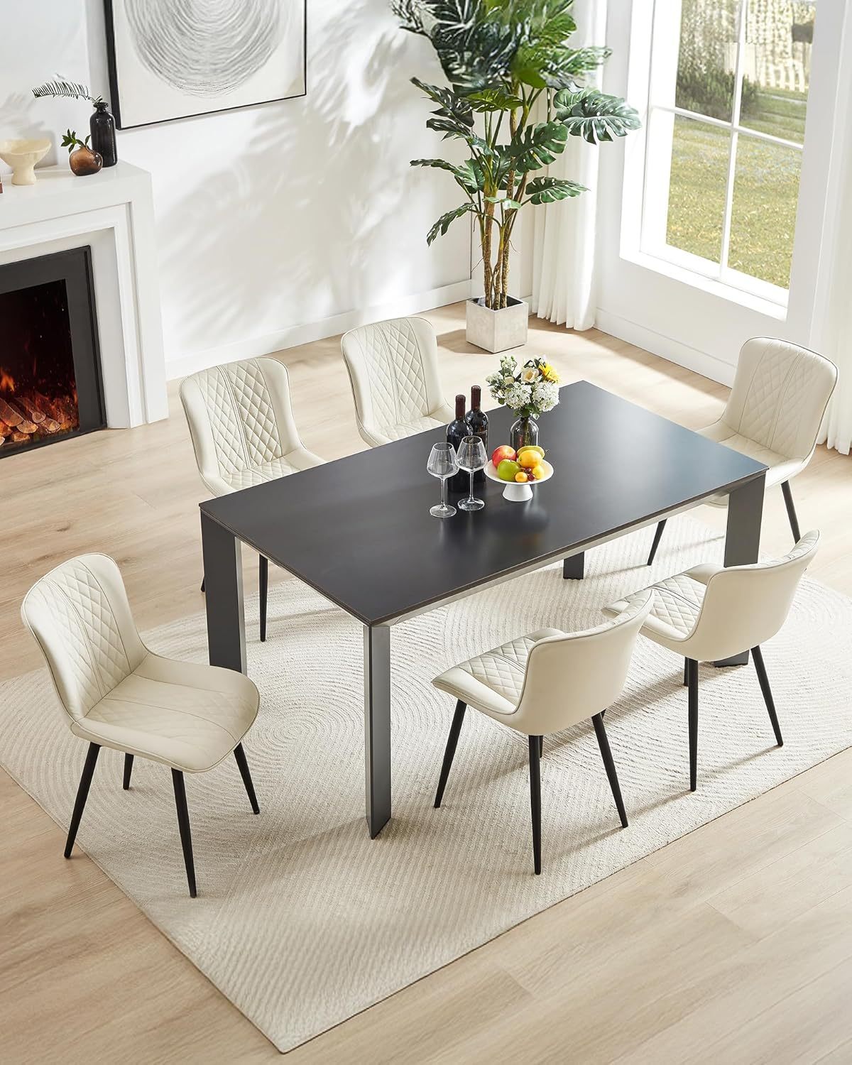 Leather Kitchen Chairs with Metal Legs, Upholstered Dining Room Chair, Modern Dining Chair for Kitchen, Living, Home-Bedspick