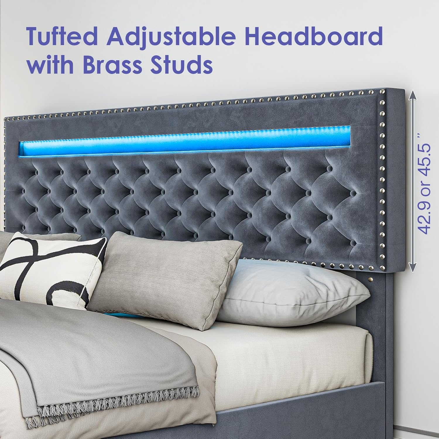 BedsPick King Size Bed Frame with LED Lights