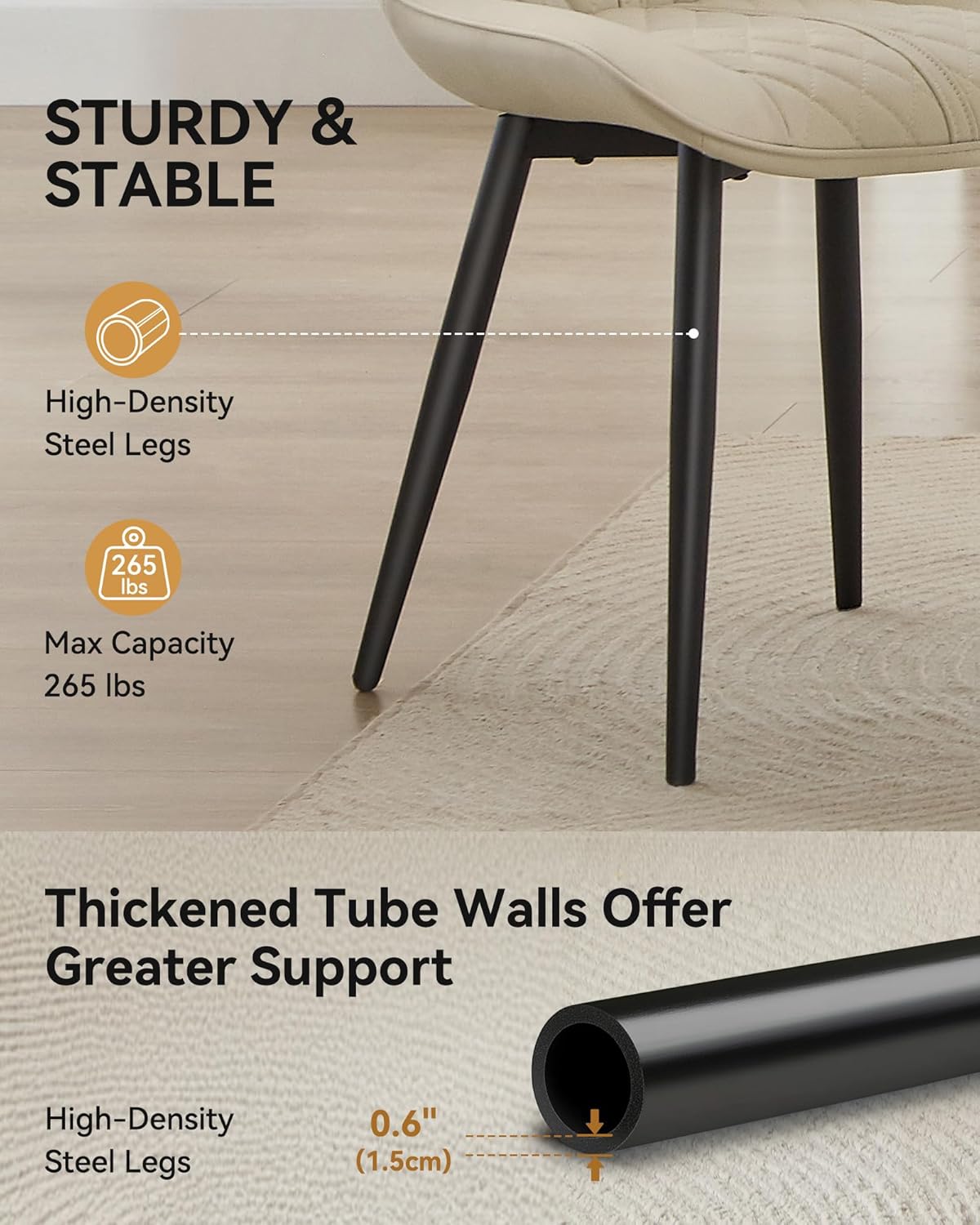 Leather Kitchen Chairs with Metal Legs, Upholstered Dining Room Chair, Modern Dining Chair for Kitchen, Living, Home-Bedspick