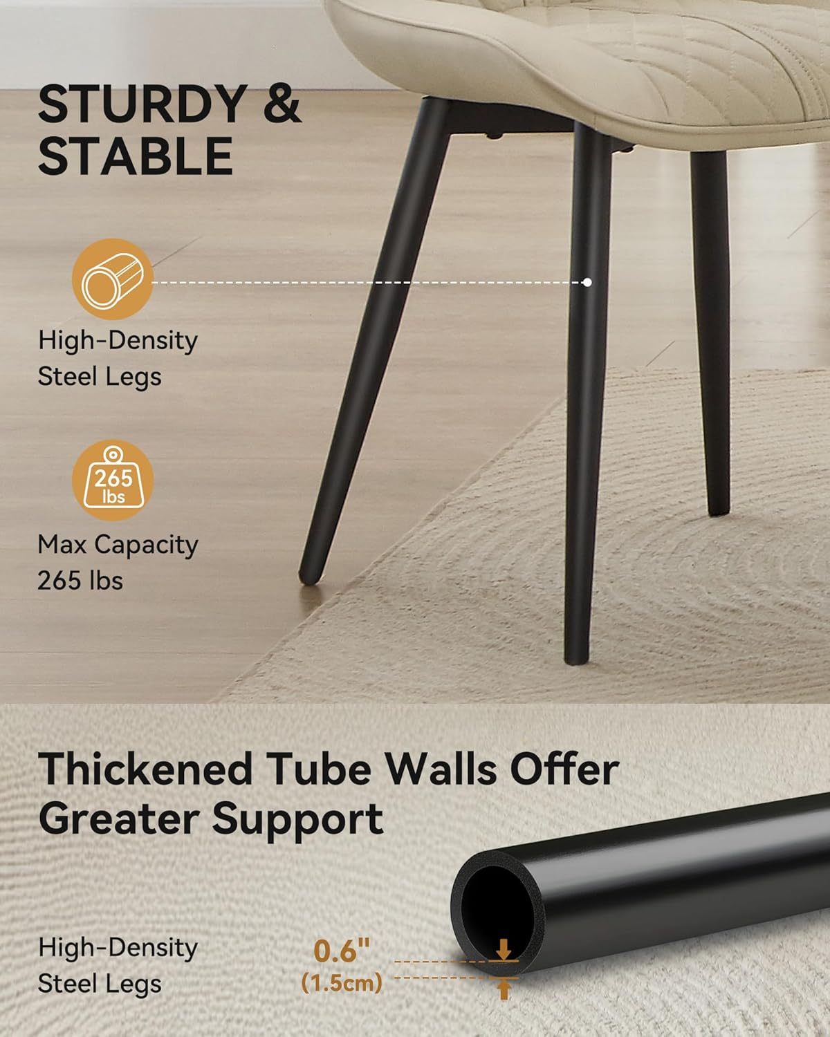 Leather Kitchen Chairs with Metal Legs, Upholstered Dining Room Chair, Modern Dining Chair for Kitchen, Living, Home-Bedspick