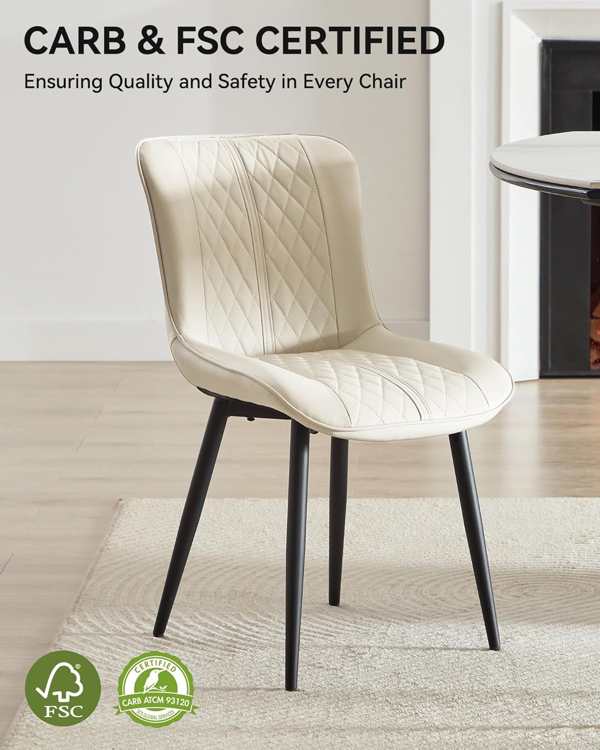 Leather Kitchen Chairs with Metal Legs, Upholstered Dining Room Chair, Modern Dining Chair for Kitchen, Living, Home-Bedspick