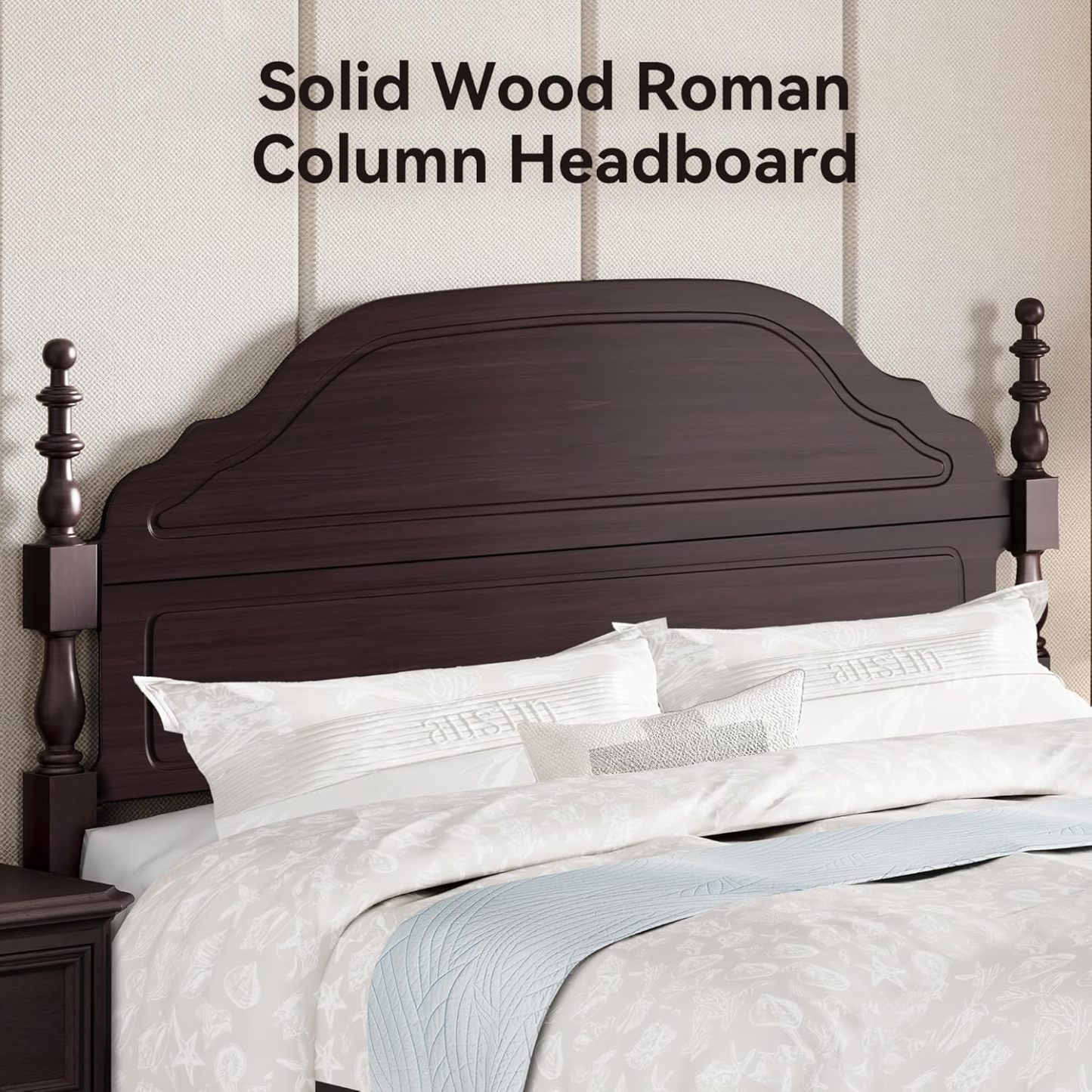 BedsPick Solid Wood Bed Frame Queen Size, Wooden Retro Style Platform Bed Frame with Headboard and Footboard