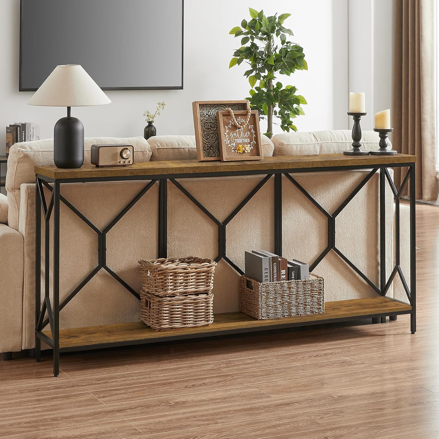 BedsPick 70.9" Industrial Extra Long Console Table, Entryway Table wit