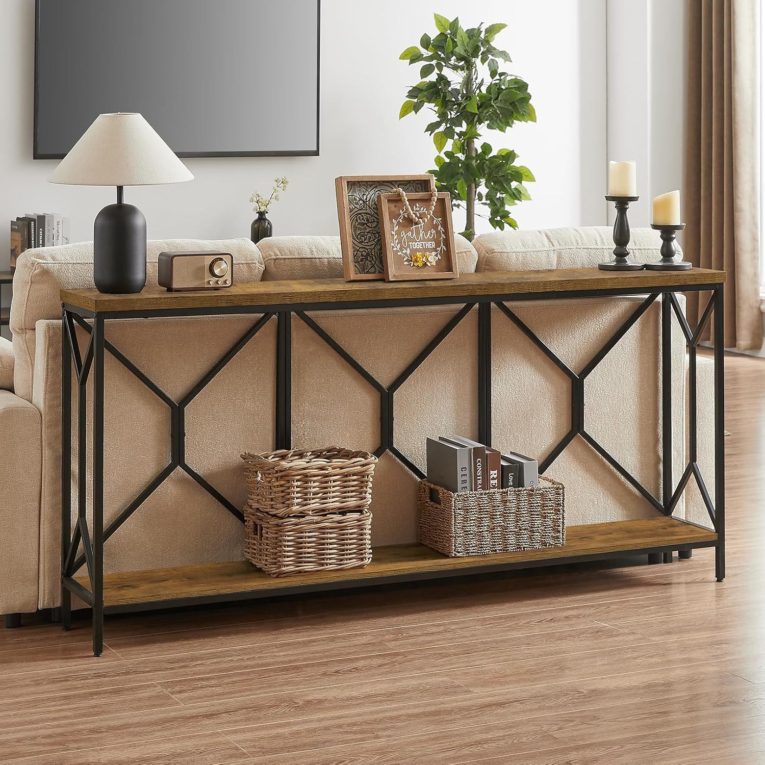 BedsPick 70.9" Industrial Extra Long Console Table, Entryway Table with Large Storage for Entryway