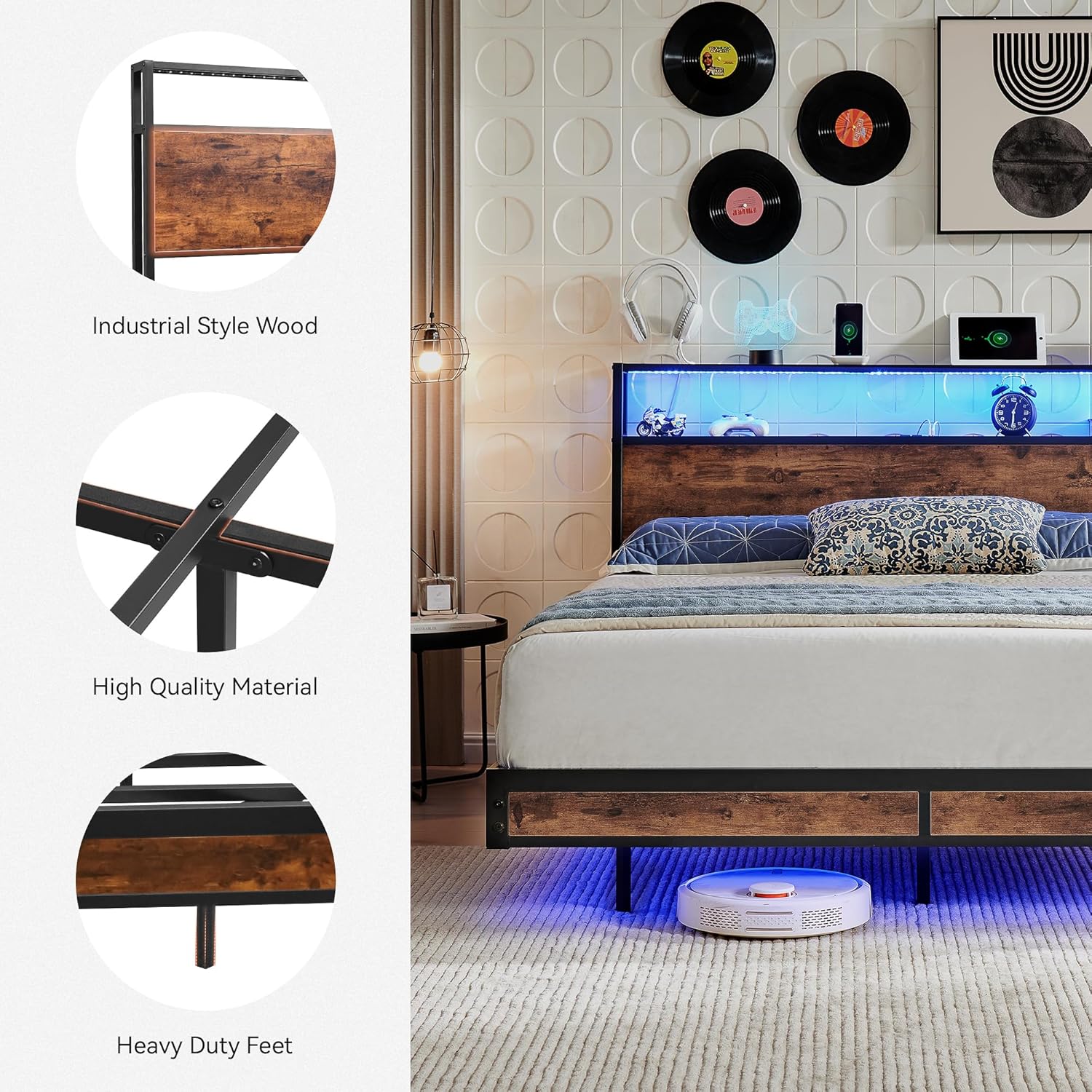 BedsPick Bed Frame with 2-Tier Storage Headboard