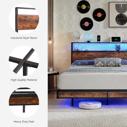 BedsPick Bed Frame with 2-Tier Storage Headboard