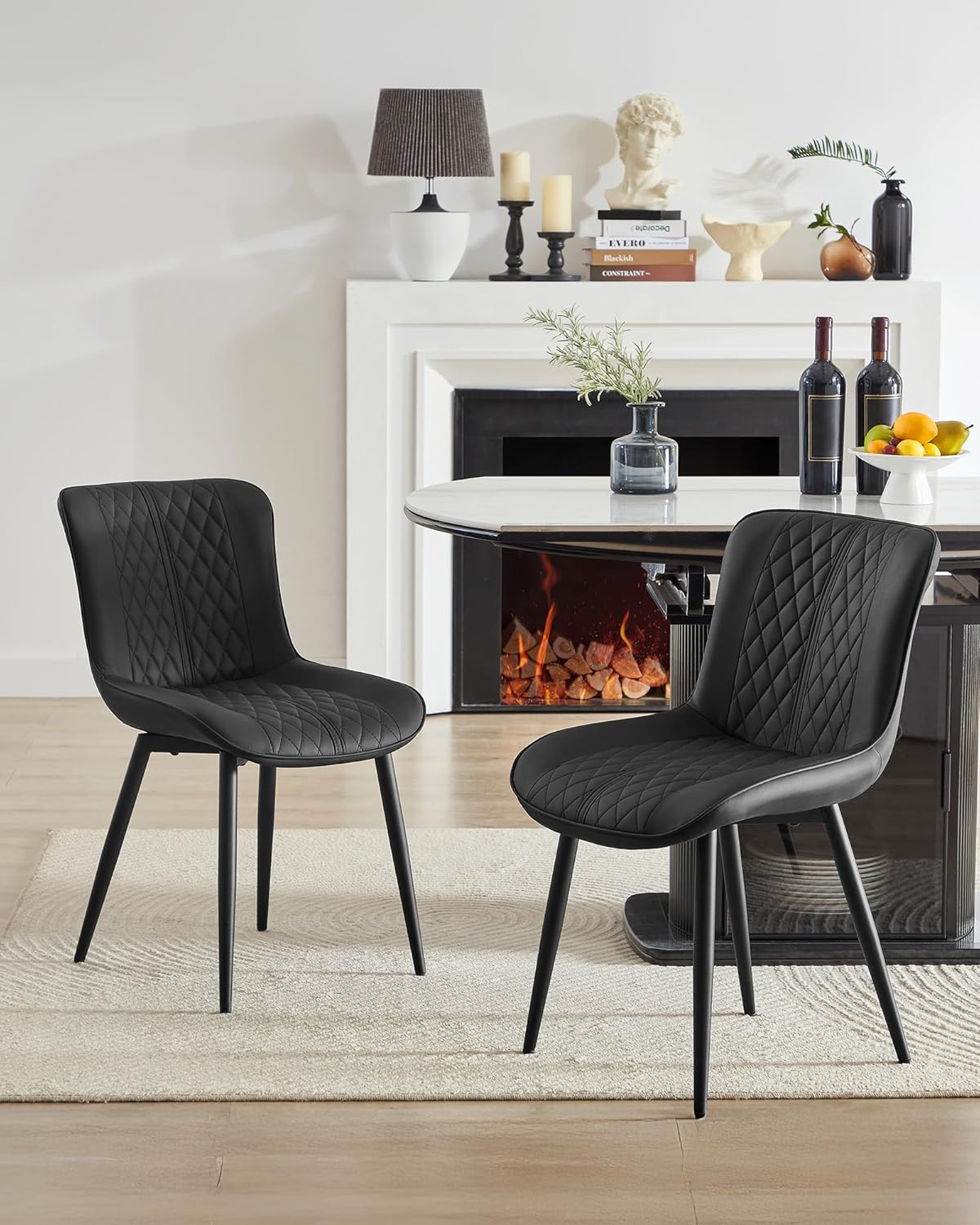 Leather Kitchen Chairs with Metal Legs, Upholstered Dining Room Chair, Modern Dining Chair for Kitchen, Living, Home-Bedspick