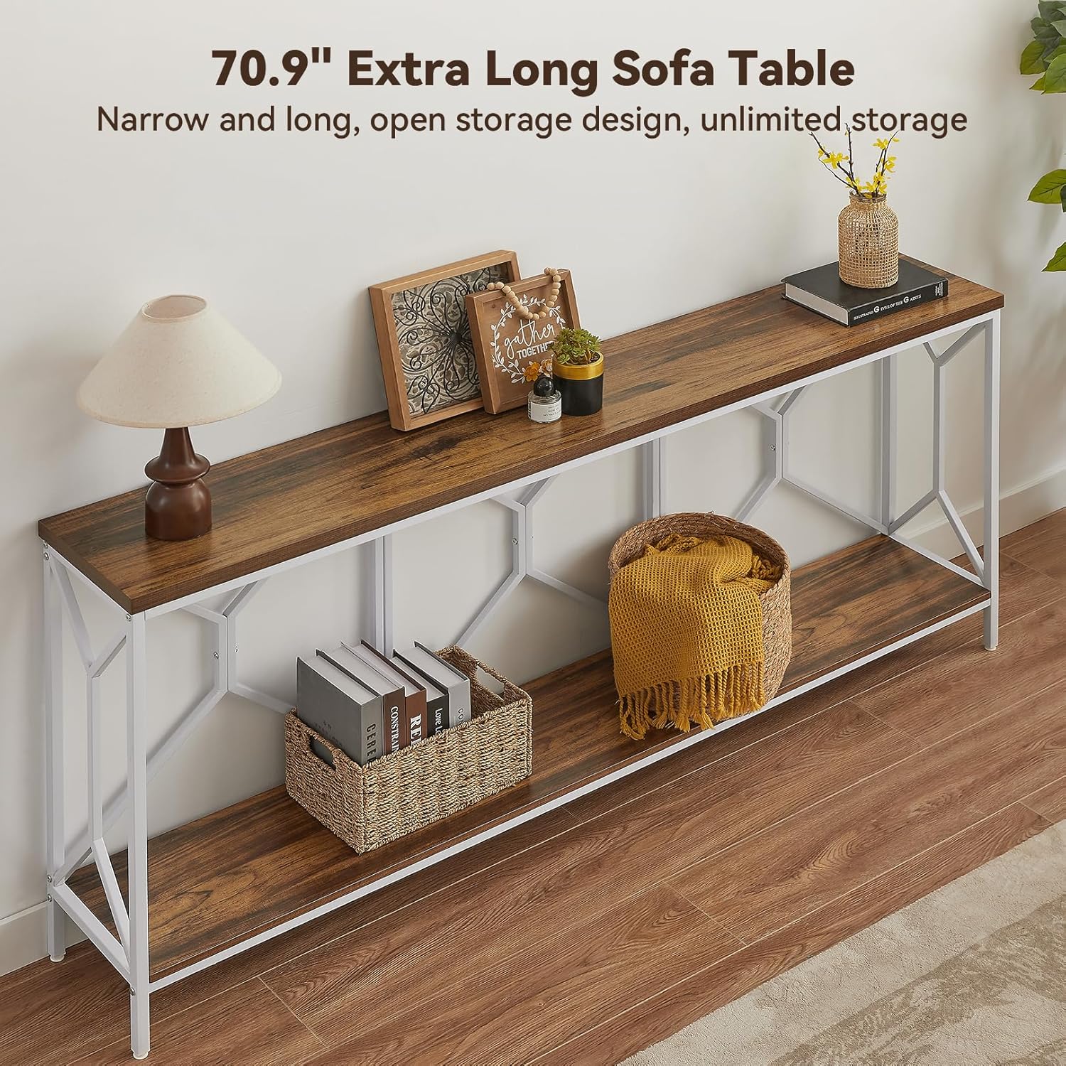 BedsPick 70.9" Industrial Extra Long Console Table, Entryway Table with Large Storage for Entryway