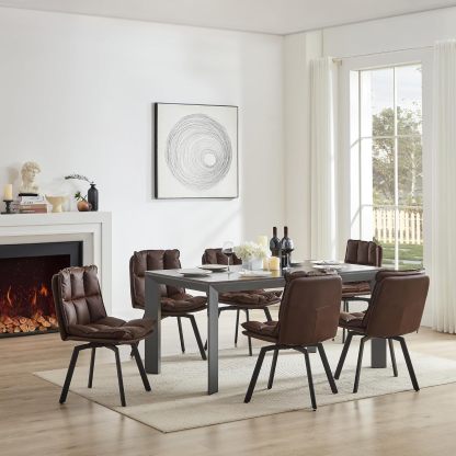 BedsPick Swivel Dining Chair - Faux Leather Upholstered Kitchen Chair, Mid Century Modern Dining Room Chair with Rotating Seats and Metal Legs-Bedspick