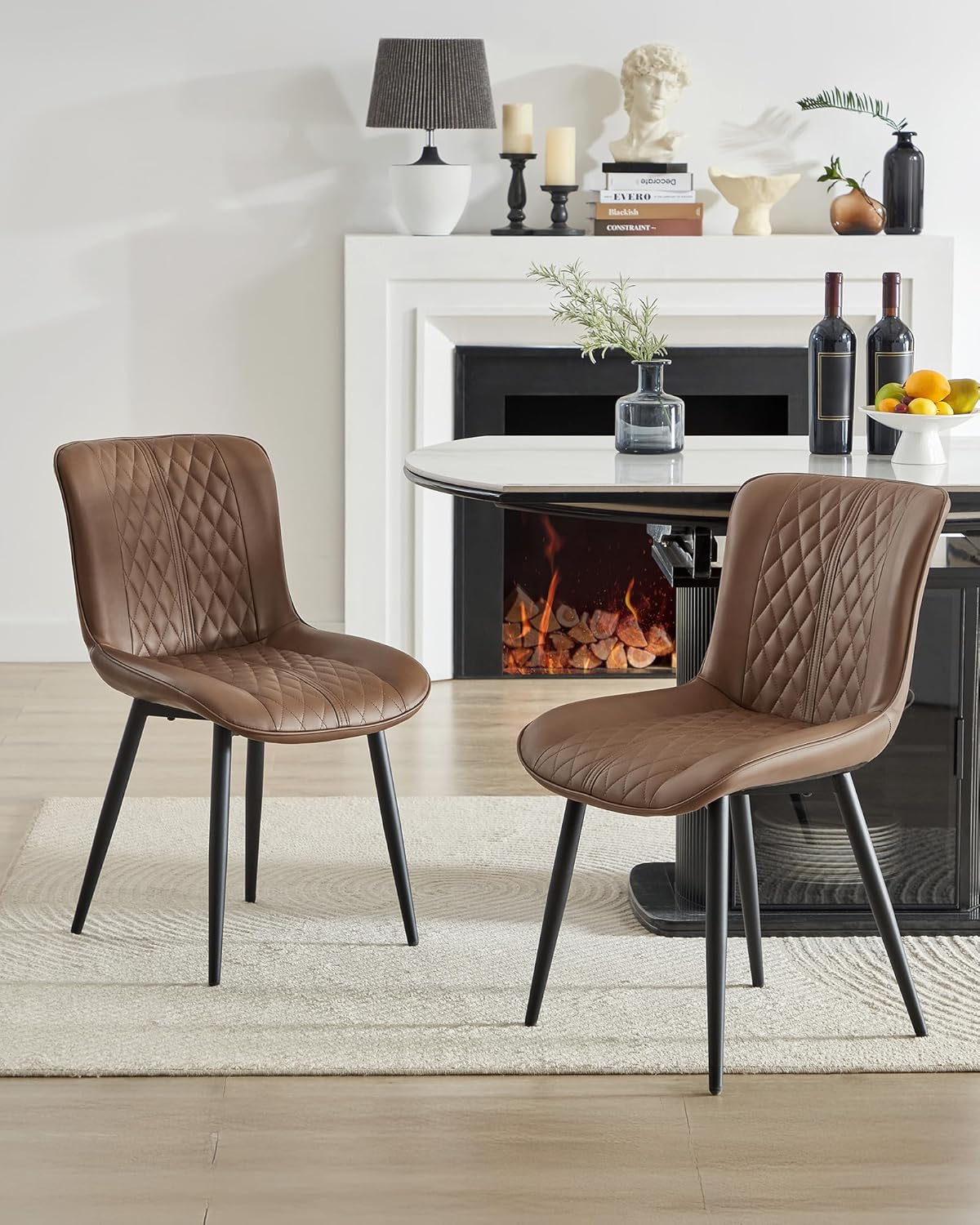 Leather Kitchen Chairs with Metal Legs, Upholstered Dining Room Chair, Modern Dining Chair for Kitchen, Living, Home-Bedspick