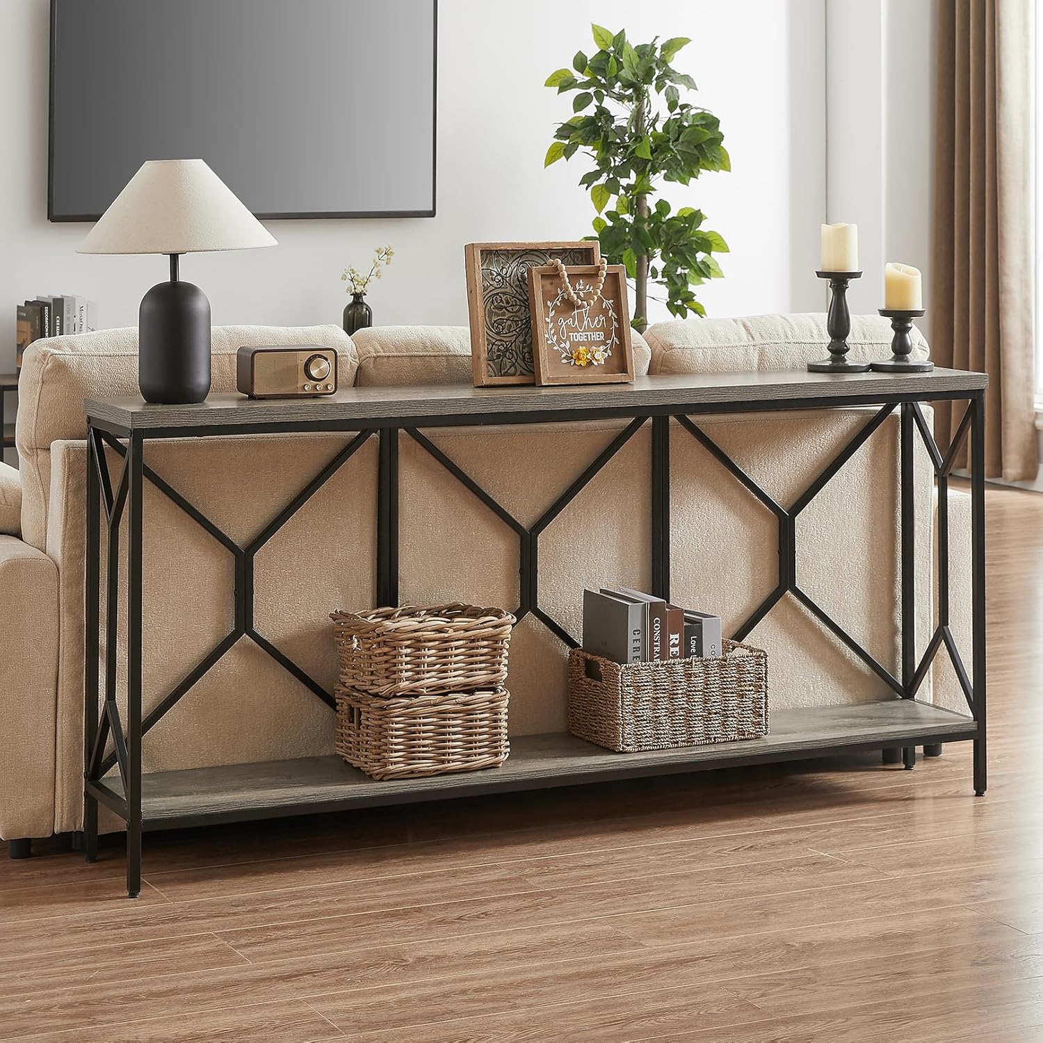 BedsPick 70.9" Industrial Extra Long Console Table, Entryway Table with Large Storage for Entryway
