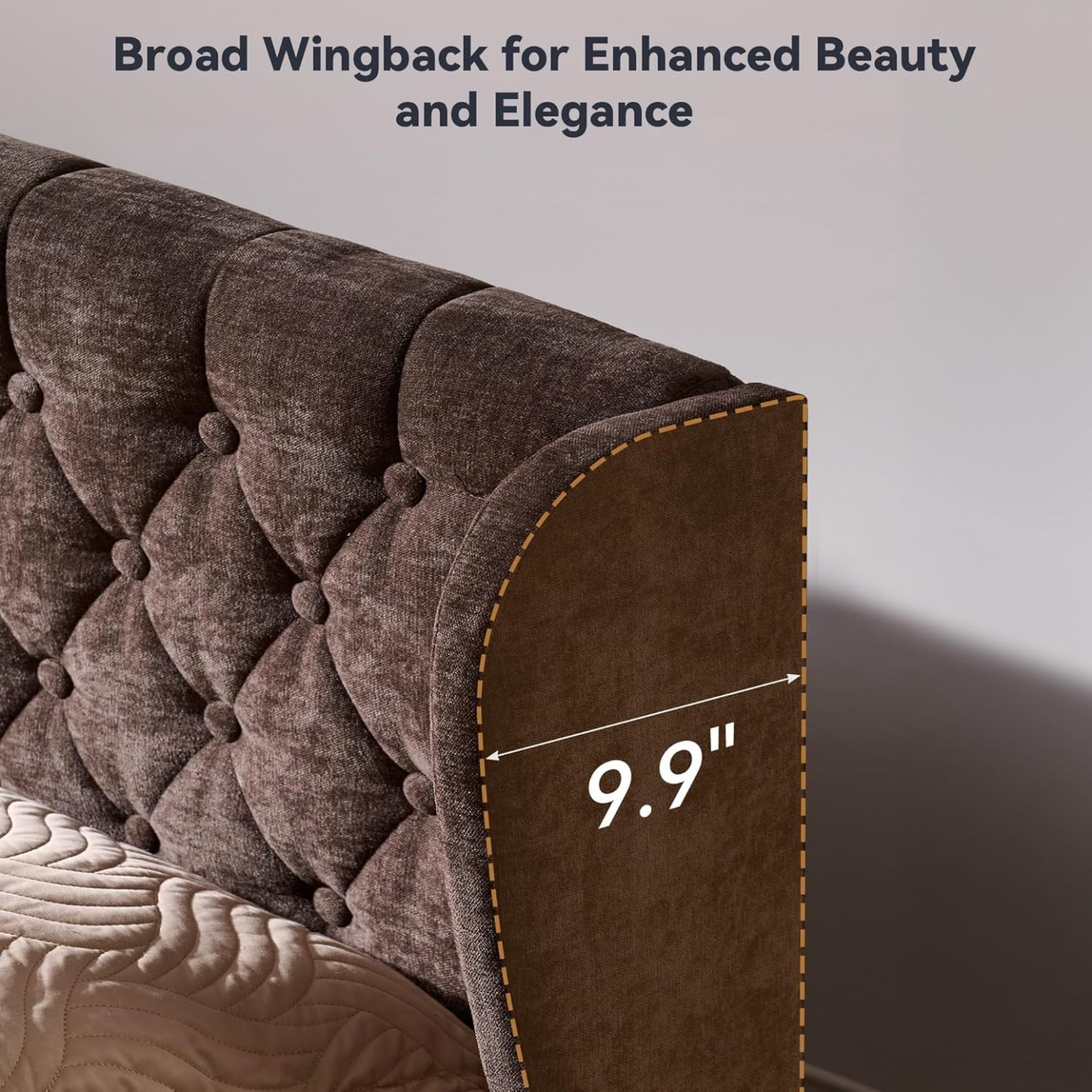 BedsPick Full Size Bed Frame Sleigh with Wingback Headboard, Fully Upholstered Bed Frame Full Size with Deep Button Tufted Scroll Footboard-Bedspick