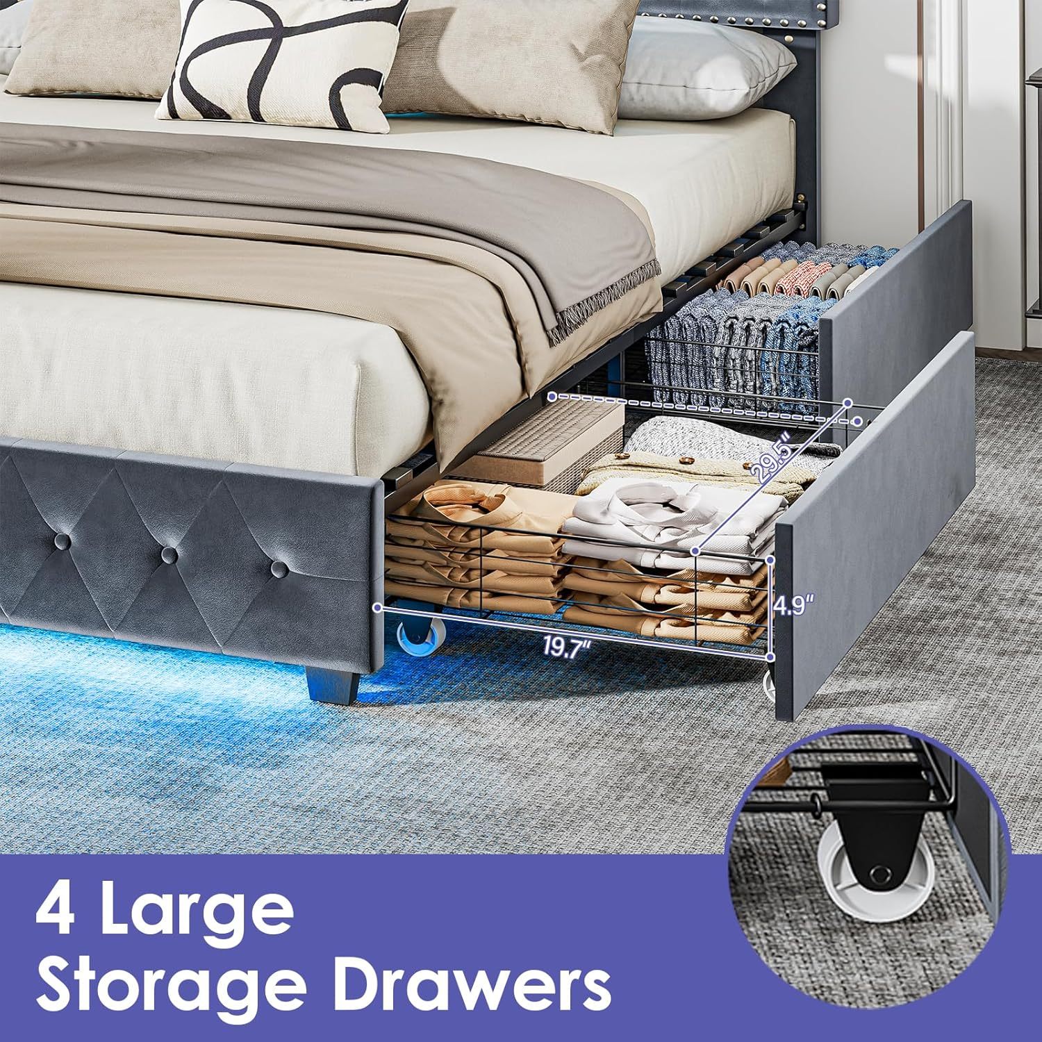 BedsPick King Size Bed Frame with LED Lights