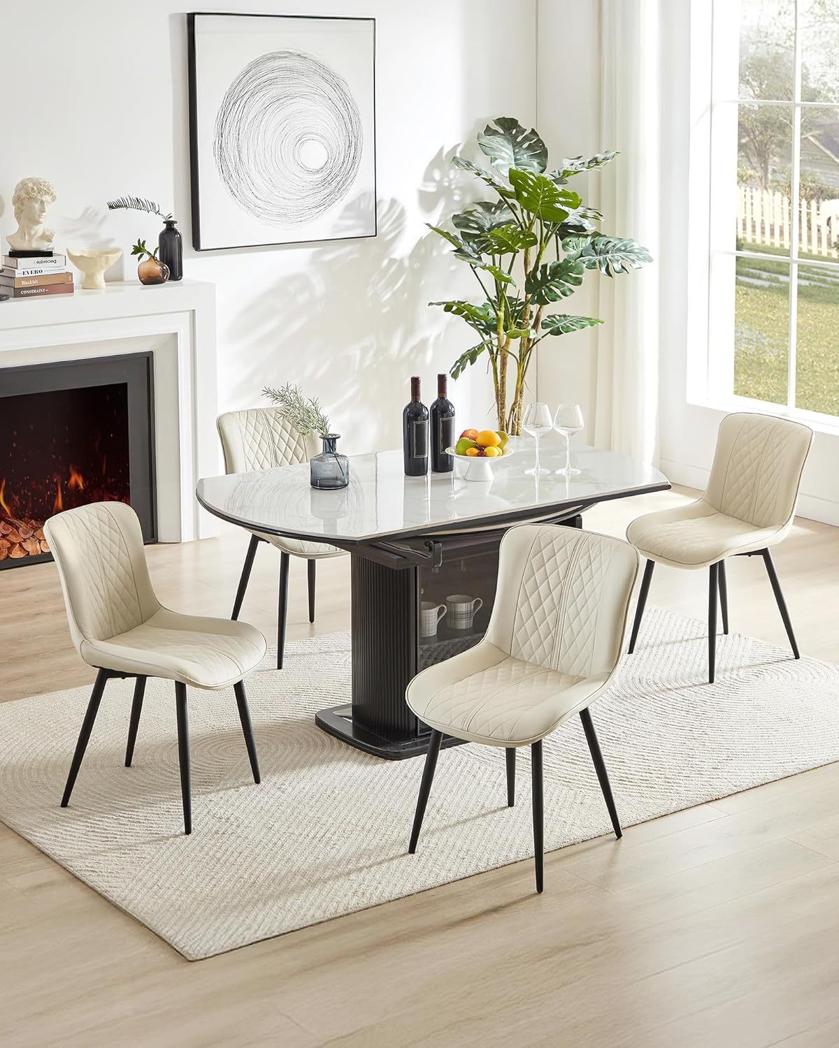 Leather Kitchen Chairs with Metal Legs, Upholstered Dining Room Chair, Modern Dining Chair for Kitchen, Living, Home-Bedspick