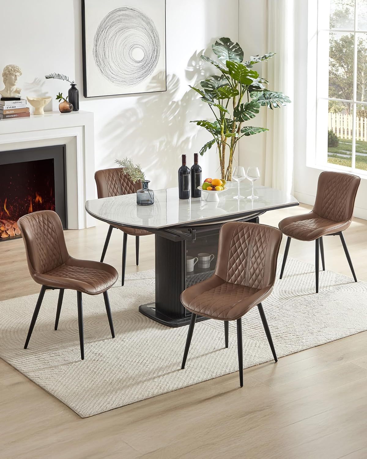 Leather Kitchen Chairs with Metal Legs, Upholstered Dining Room Chair, Modern Dining Chair for Kitchen, Living, Home-Bedspick