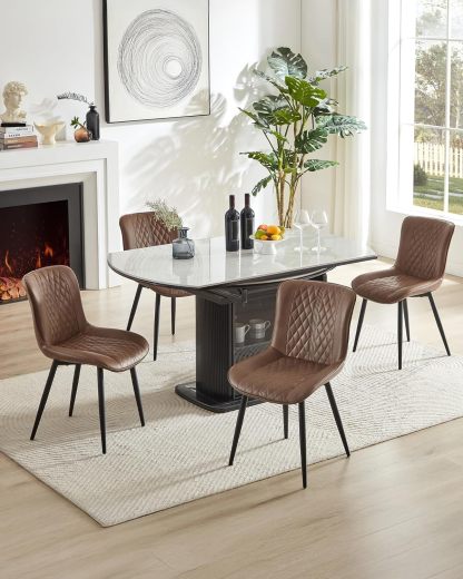 Leather Kitchen Chairs with Metal Legs, Upholstered Dining Room Chair, Modern Dining Chair for Kitchen, Living, Home-Bedspick