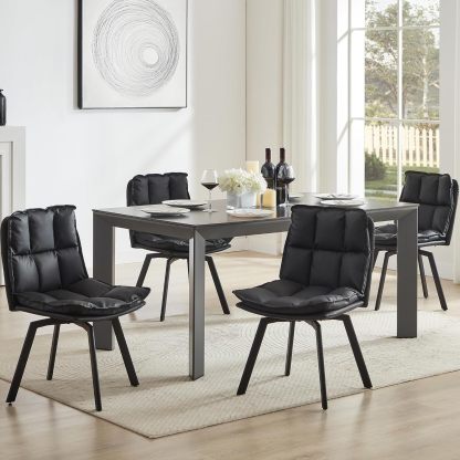 BedsPick Swivel Dining Chair - Faux Leather Upholstered Kitchen Chair, Mid Century Modern Dining Room Chair with Rotating Seats and Metal Legs-Bedspick