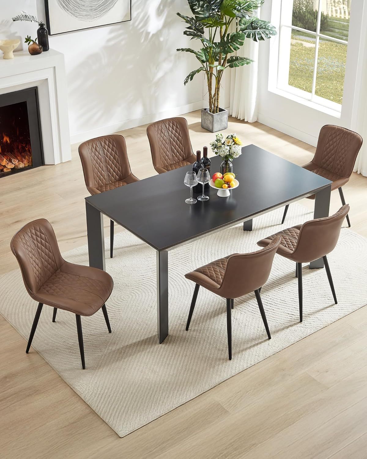 Leather Kitchen Chairs with Metal Legs, Upholstered Dining Room Chair, Modern Dining Chair for Kitchen, Living, Home-Bedspick