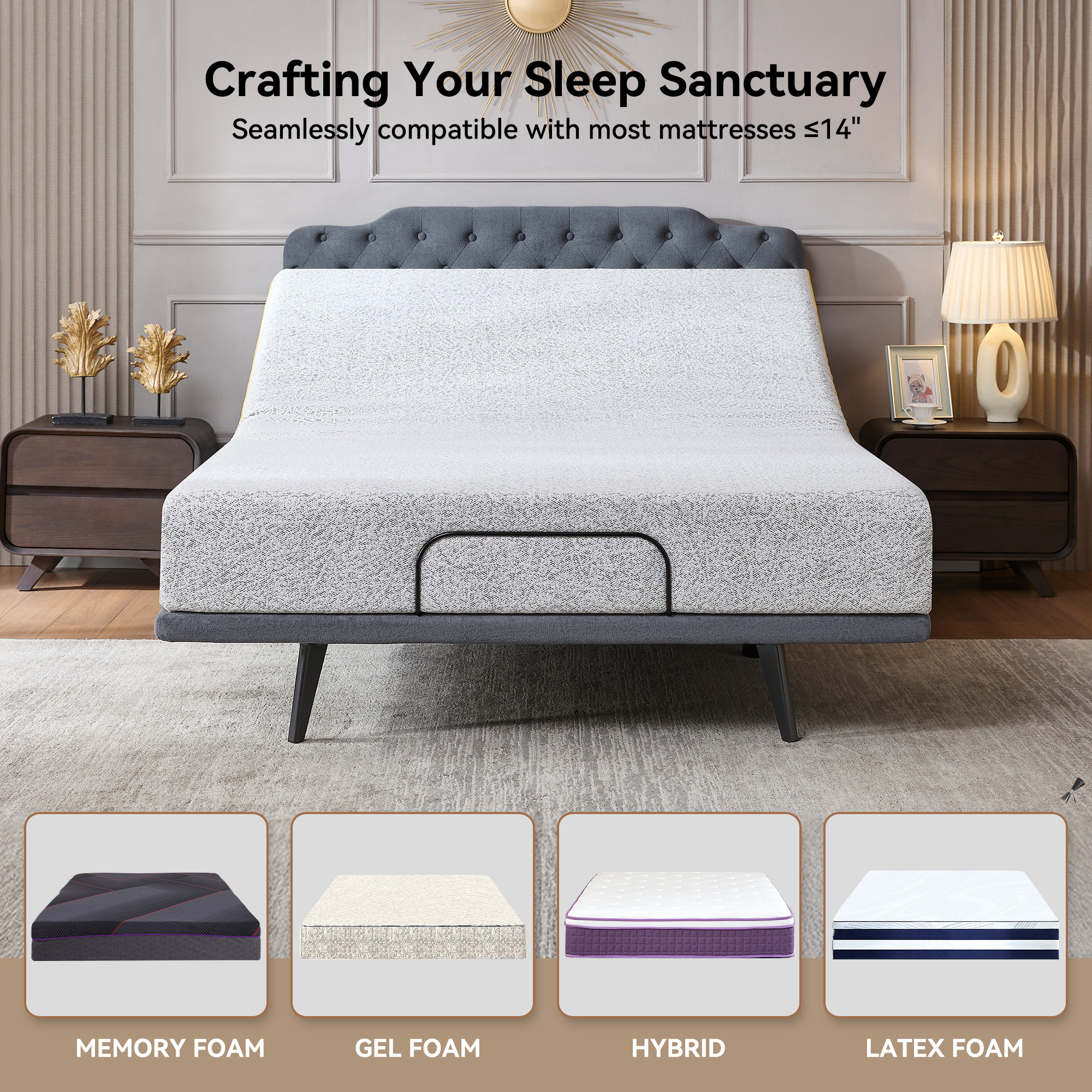 BedsPick Adjustable Bed Frame Queen - Wireless Remote and Headboard,Zero Gravity Adjustable Bed Base,4 Ports USB A&C,Electric Bed,Memory Position,Independent Head and Foot Incline,Stress Relief