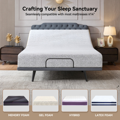 BedsPick Adjustable Bed Frame Queen - Wireless Remote and Headboard,Zero Gravity Adjustable Bed Base,4 Ports USB A&C,Electric Bed,Memory Position,Independent Head and Foot Incline,Stress Relief