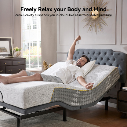 BedsPick Adjustable Bed Frame Queen - Wireless Remote and Headboard,Zero Gravity Adjustable Bed Base,4 Ports USB A&C,Electric Bed,Memory Position,Independent Head and Foot Incline,Stress Relief