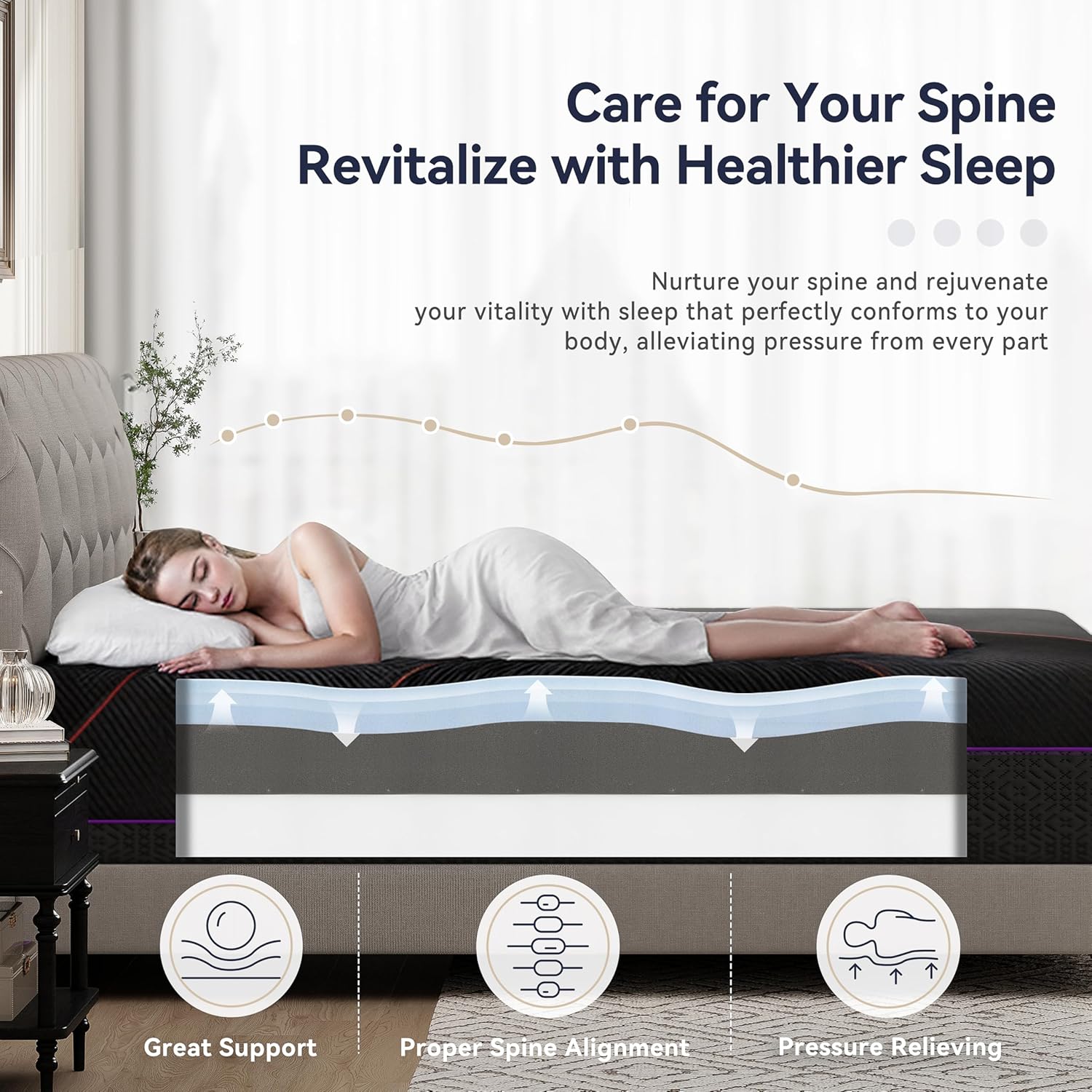 BedsPick Queen Mattress, 12 Inch Memory Foam Mattress for Pressure Relieving