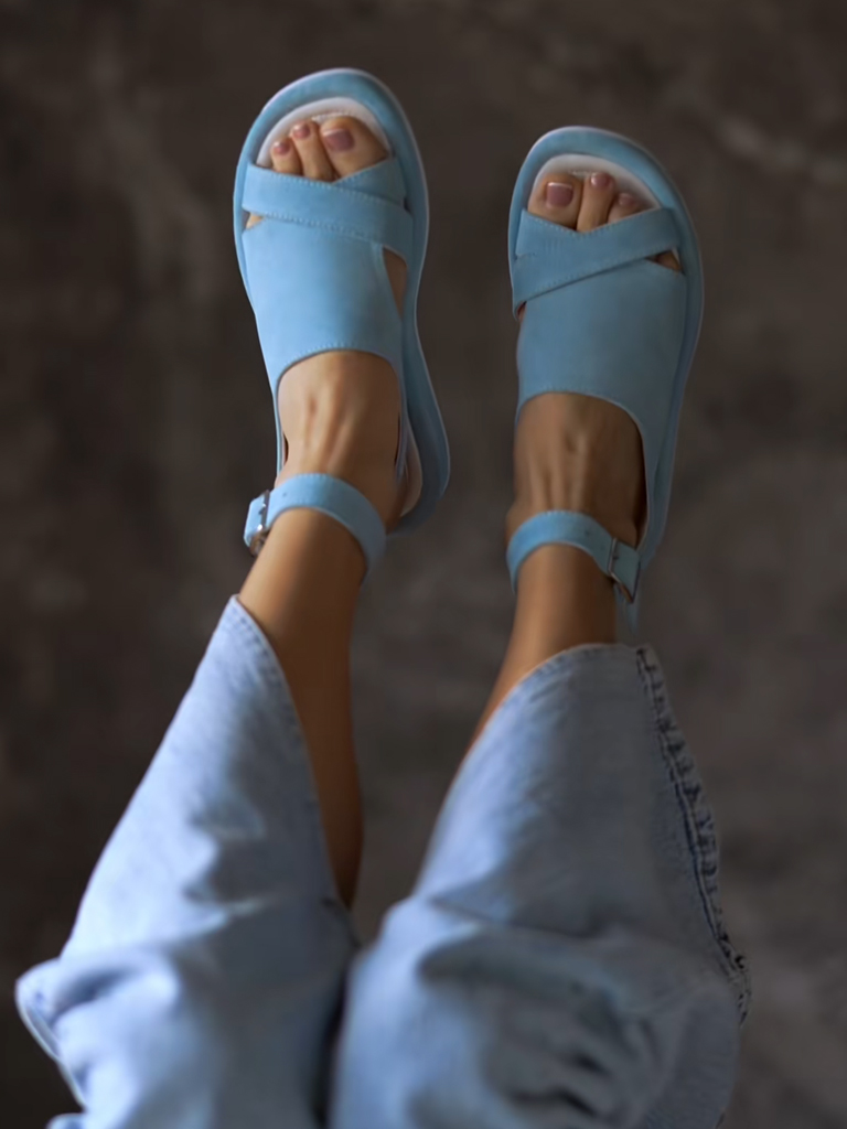 Glacier Blue Cross Wide Strap Casual Shoes